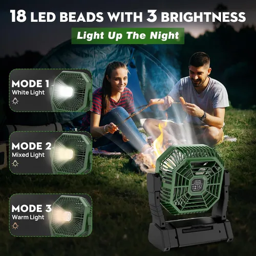 Miniatura 4 de Multper Ventilador portátil, ventilador de campamento de 20000 mAh con linterna LED y control remoto, ventilador recargable de 4 velocidades y 4