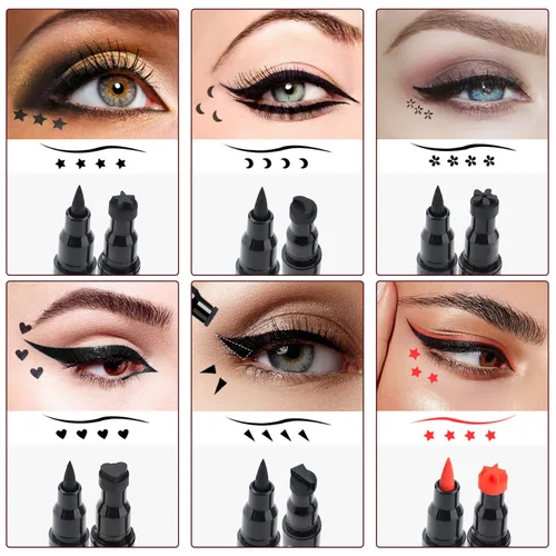 Miniatura 8 de Pinkiou 2 en 1 Lápiz delineador de ojos líquido de doble cabeza. Sello de gel súper delgado. Punta de fieltro, alto pigmento negro impermeable y a