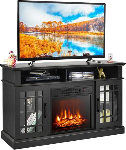 Tangkula Soporte de TV con chimenea para televisores de hasta 55 pulgadas, con inserto de chimenea de 18 pulgadas 4777 BTU, brillo de 3 niveles,