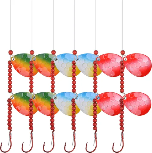 Miniatura 13 de OROOTL Walleye Rigs Kit, 6pcs Walleye Fishing Lures Crawler Harness Colorado Spinner Blade Pre-Rigged Live Bait Rigs Spinnerbaits Freshwater