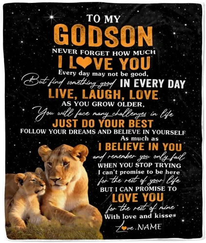 Miniatura 14 de Manta personalizada con texto en inglés «To My Godson», de Godmother Godmother Wolf Moon, My Love for You is Forever Godson Birthday Christmas