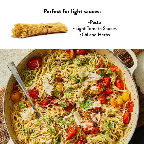 Miniatura 4 de DeLallo Capellini Pasta de pelo de ángel hecha en Italia, hecha con solo 100% harina de sémola de trigo duro, corte de bronce, totalmente natural