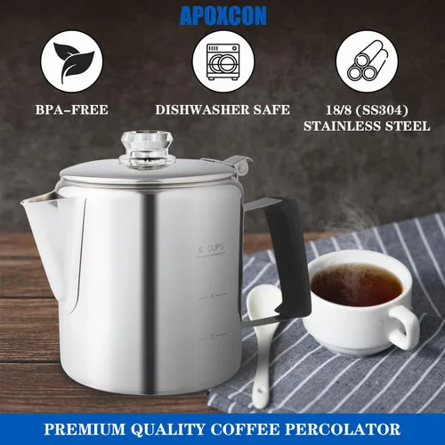 Miniatura 9 de Cafetera Percoladora Multiuso de Acero Inoxidable para Estufa con Dos Perillas de Vidrio Borosilicato Resistente Mango de Sílice Cafetera