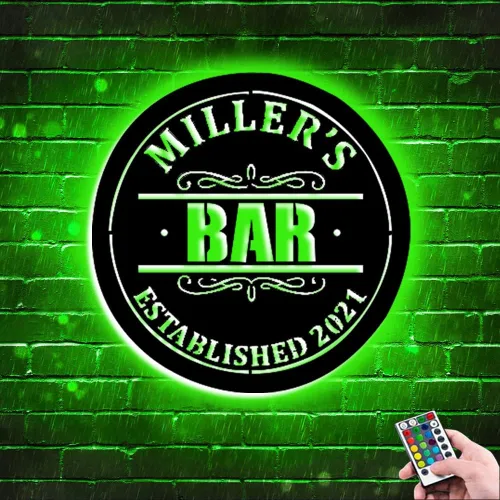 Miniatura 11 de Señales de barra de nombre de neón LED personalizadas, señal de bienvenida de familia de metal para decoración de bar, luz de barra abierta