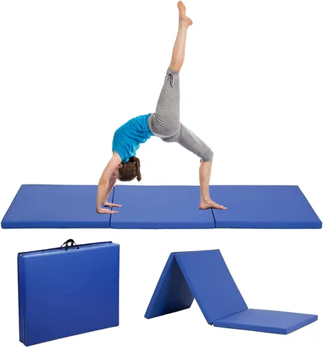 Miniatura 11 de Colchoneta de gimnasia para acrobacias, plegable, tapete de ejercicio para niños, adultos, tapete de yoga de piel sintética con asas de transporte