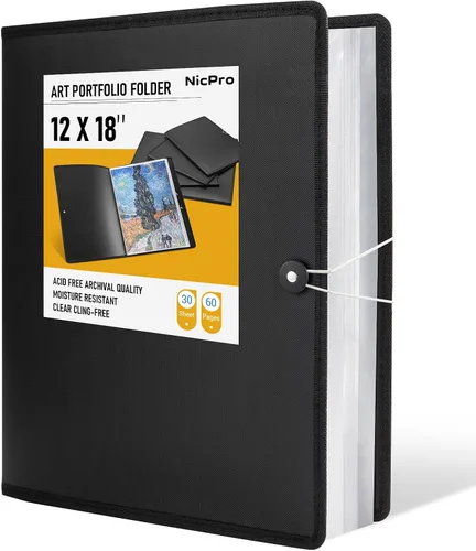 Miniatura 9 de Nicpro Portafolio de arte de 11 x 17 pulgadas, carpeta grande mejorada para obras de arte con 30 bolsillos, 60 páginas, carpeta de libro