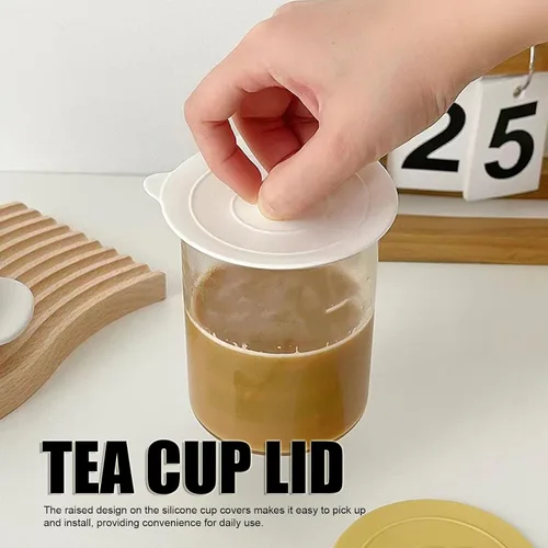 Miniatura 7 de Silicone Lids, Silicone Cup Covers Round Universal Cup Cover 6Pcs Silicone Cup Lid Wine Glass Covers 9.5cm Red Yellow Black White Dark Grey Light