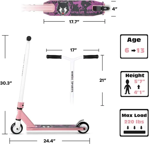 Miniatura 6 de Patinete Pro Trick, scooters de acrobacias de nivel básico para niños de 6 años en adelante, scooter completo de aluminio y ligero BMX Freestyle