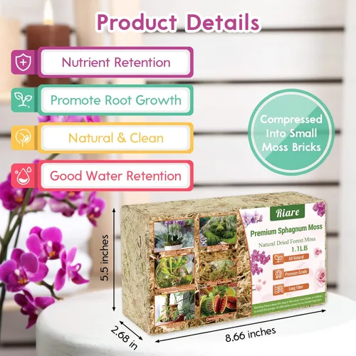 Miniatura 2 de Riare 1.1 libras de musgo esfagnum de alta calidad, plantas de turba de esfagnum largo natural, secado con musgo, plantas carnívoras mezcla