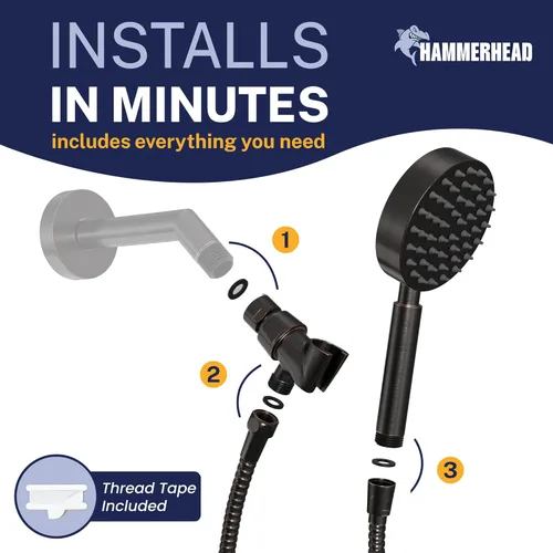 Miniatura 5 de HammerHead Showers® Cabezal de Ducha de Mano de Metal Sólido de BAJO FLUJO con Manguera y Soporte de Latón - BRONCE ACEITADO - Cabezal de Ducha