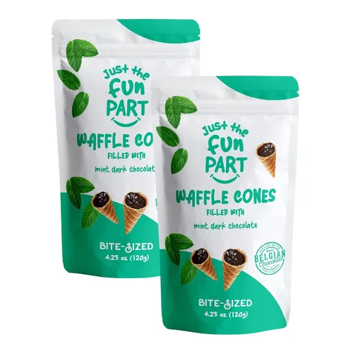 Miniatura 15 de Just The Fun Part Mini conos de gofre crujiente de tamaño bocado Rellenos con chocolate belga premium Excelentes para bocadillos, postres