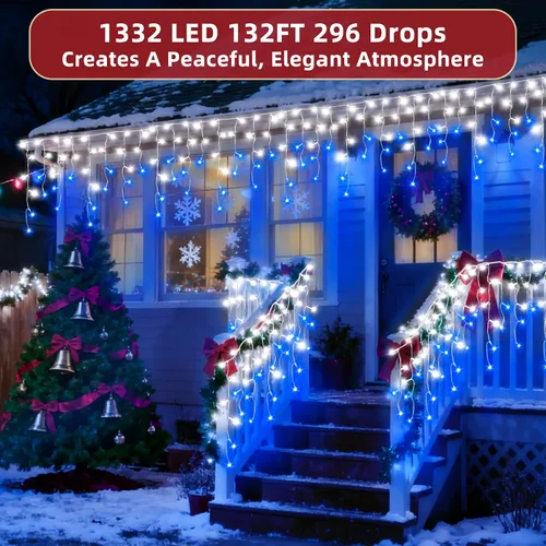 Miniatura 2 de 612 luces LED de Navidad de 60 pies con 136 caídas, 12 modos de iluminación, decoración navideña multicolor, luces centelleantes regulables