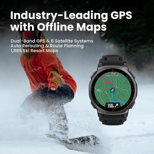Miniatura 6 de Amazfit T-Rex 3 Pro - Reloj inteligente para exteriores de 44 mm, pantalla AMOLED de zafiro con linterna, bisel de titanio, GPS de doble banda