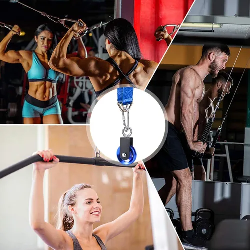 Miniatura 7 de Rueda de polea de cable para sistema de polea de gimnasio en casa, polea de gimnasio de aleación de aluminio mejorada de 3.543 in para una carga Azul