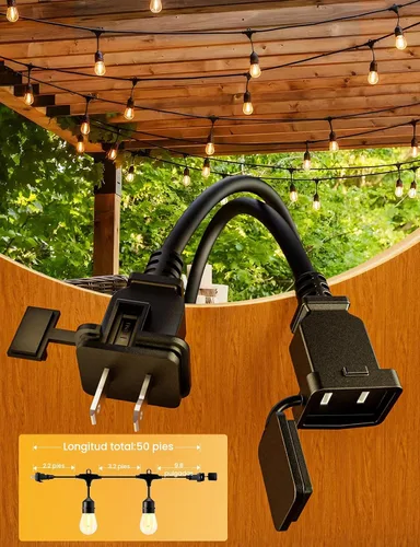 Miniatura 2 de Svater Cadena de luces LED para exteriores de 50 pies, luces de patio con 16 bombillas S14 inastillables, 1 vatio, E26, regulable, 2700 K, blanco