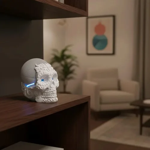Miniatura 5 de impremli Base para Alexa Echo Dot 4G y 5G tipo calavera ornamental (blanco granito)