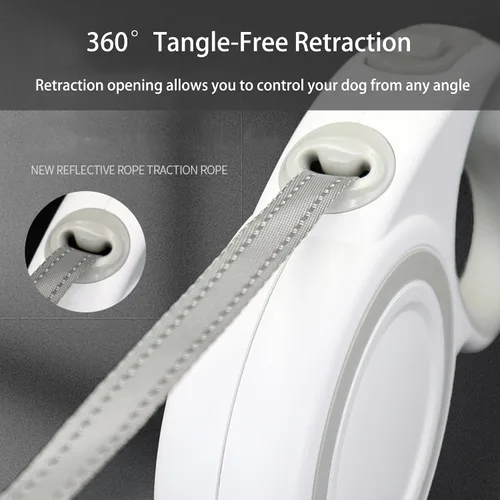 Miniatura 3 de Correa retráctil para perro de 360° sin enredos, cinta de nailon reflectante resistente de 10 pies de largo, hasta 44 libras, sistema de frenado