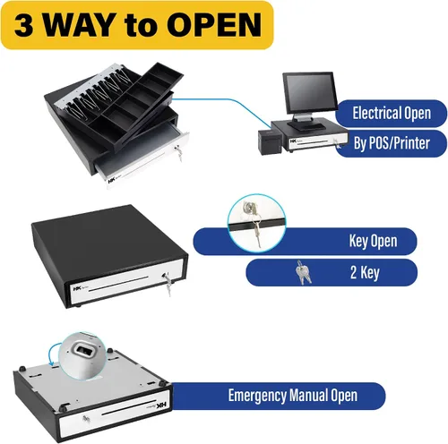 Miniatura 6 de HK SYSTEMS Cajón de efectivo negro resistente frontal de 16 pulgadas "acero inoxidable" con 5Bill/5Coin