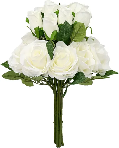Miniatura 29 de Flores artificiales/falsas/sintéticas, rosas con 2 flores, coral, 10 unidades para bodas, hogar, fiestas, restaurantes