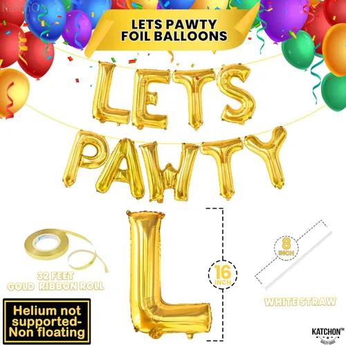 Miniatura 4 de KatchOn, Globos Lets Pawty Dorados - 16 Pulgadas Pancarta Lets Pawty Globos de Cumpleaños de Perro para Decoraciones de Cumpleaños Pancarta