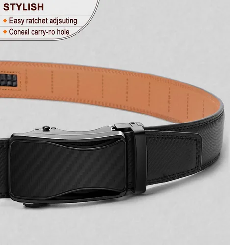 Miniatura 2 de BULLIANT Cinturón de trinquete para hombre, cinturón deslizante ajustable de cuero para hombre, pantalón casual de 1 38 pulgadas, tamaño ajustable