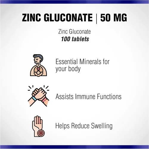 Miniatura 3 de Natural Systems Zinc Gluconate 50 mg - Apoya tu sistema inmunológico - Ayuda a la fuerza ósea y muscular - Minerales elementales para tu dieta