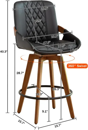 Miniatura 2 de Juego de 2 taburetes de bar, sillas de bar giratorias retro modernas de mediados de siglo de altura de mostrador, muebles con respaldo curvo