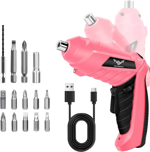 Miniatura 8 de JENABOM Destornillador eléctrico, 3.6 V inalámbrico, juego de 44 puntas de destornillador, luz LED delantera, eje flexible, micro USB, funda de Negro