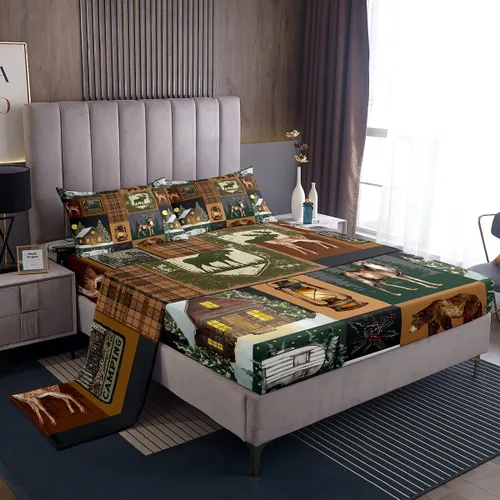 Miniatura 38 de Erosebridal Woodland Animals Bed Sheets Twin Bear Deer Wolf Hunting Theme Sheet Set for Kids Boys Girls Rustic Cabin Lodge Decor Sheets Farmhouse