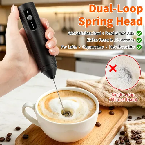 Miniatura 2 de TonJin Espumador de leche recargable de mano con cubierta de viaje, batidor eléctrico ajustable de 3 velocidades para café, café con leche
