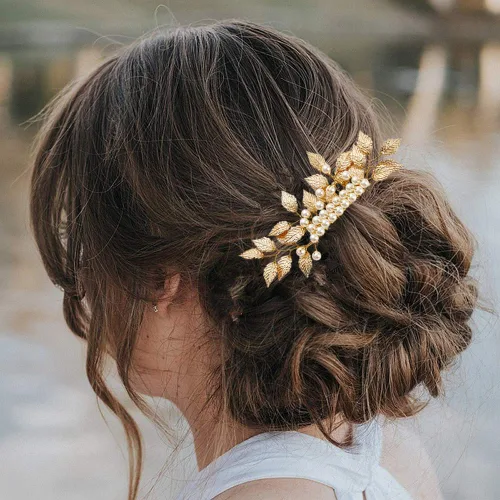 Miniatura 2 de inSowni Paquete de 26 peines laterales dorados para bodas y novias+horquillas en forma de U, pasadores para el cabello, pasadores de hojas, flores