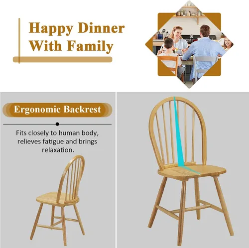 Miniatura 5 de POWERSTONE Juego de 2 sillas de comedor, sillas Windsor de madera con respaldo de husillo, silla de comedor de granja, silla de cocina, silla