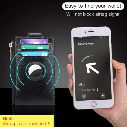 Miniatura 2 de FALAN MULE Billetera para AirTag para mujer con funda integrada para AirTag, AB-Negro medianoche