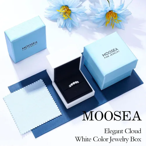 Miniatura 7 de MOOSEA 5 Stone Moissanite Rings for Women, 3.75MM D Color VVS1 Clarity Lab Created Diamond Anniversary Rings 14K White Gold Vermeil S925 Sterling