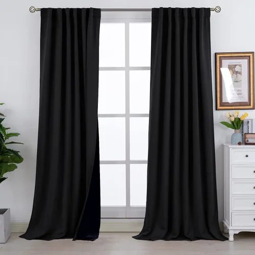 Miniatura 184 de BGment Cortinas 100% opacas beige de 63 pulgadas de largo con forro aislante térmico, bolsillo para varilla y lengüeta trasera de doble capa