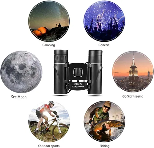 Miniatura 5 de Mini telescopio portátil binoculares zoom HD 164,042.0 ft potente 200x25 plegable largo alcance baja luz visión nocturna profesional A