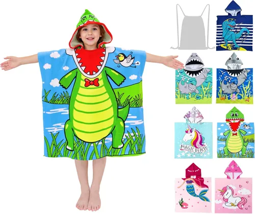 Miniatura 18 de growell Toallas de playa con capucha para niños, toalla de baño para niños de 4 a 10 años, toallas de piscina para niños, de secado rápido, poncho