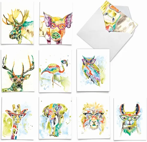 Miniatura 11 de The Best Card Company Surtido divertido juego de tarjetas de felicitación en blanco de acuarela de vida silvestre, incluye 10 diseños únicos
