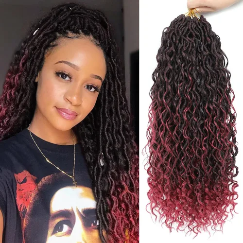 Miniatura 47 de 6 paquetes de cabello sintético rizado de Locs Crochet de 22 pulgadas, cabello de ganchillo estilo diosa, trenzas hippie sintéticas, extensiones