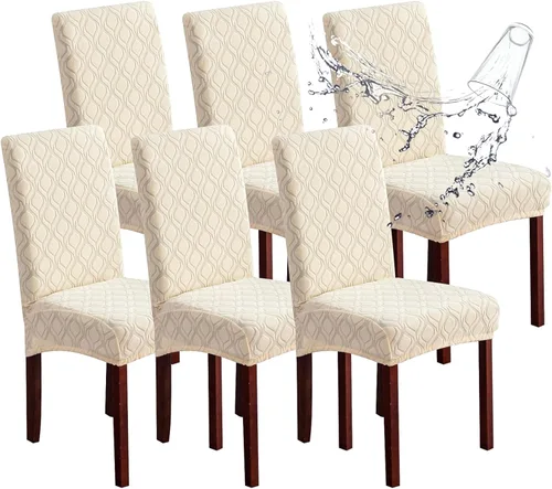 Miniatura 23 de Genina Fundas impermeables para sillas de comedor, fundas elásticas de jacquard para sillas de comedor, extraíbles y lavables, protector de silla