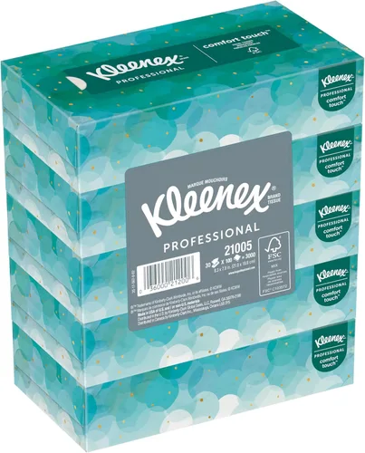 Kleenex Pañuelo facial de 2 capas, plano, 100 pañuelos por caja, paquete de 5 cajas