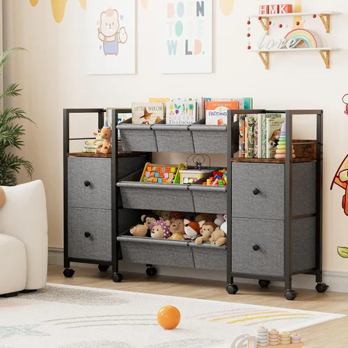 Miniatura 7 de Organizadores de juguetes y contenedores de almacenamiento para niños, 7 contenedores de almacenamiento + 4 cajones de tela + 2 estanterías