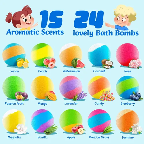 Miniatura 5 de Paquete de 24 bombas de baño para cachorros para niños, cada una con figura sorpresa de perro en el interior, 15 aromas, bombas de baño