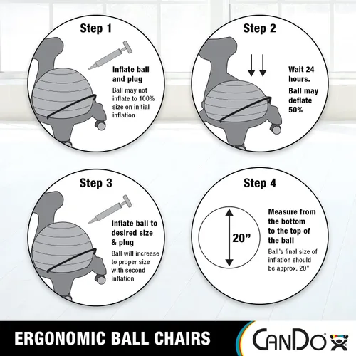 Miniatura 6 de CanDo Silla de bola de metal – Silla de bola de ejercicio ergonómica inflable con bomba de aire para el hogar, la oficina y el aula Rojo
