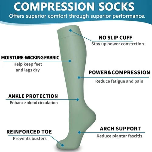 Miniatura 5 de Bluemaple Paquete de 4 calcetines de compresión para mujeres y hombres, el mejor apoyo para médicos, correr, enfermería, atletismo