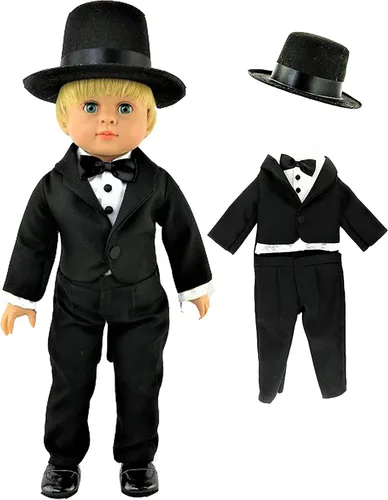 Miniatura 3 de American Fashion World Traje formal de esmoquin negro para muñecas de 18 pulgadas Calidad premium y diseño moderno Ropa de muñecas Moda