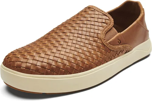 OLUKAI Lae'ahi Lauhala - Zapatos de cuero tejido para hombre, versátiles tenis de cuero para uso diario, diseño fácil de poner, uso durante todo el