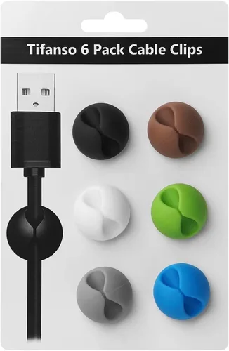Miniatura 8 de tifanso 6 clips de cable negros – Soporte adhesivo para cable organizador de alambre para escritorio, soportes de alambre para cables, mesita