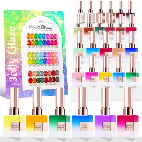 Miniatura 19 de Double Rhythm - Juego de esmalte de uñas en gel de 28 piezas, 0.5 onzas, kit de esmalte de uñas de gel de remoción, mismo color, misma botella, arte