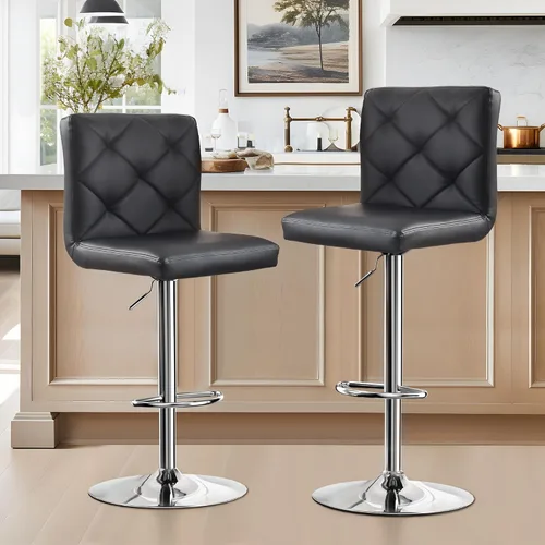 Miniatura 11 de NicBex Taburetes de bar giratorios modernos de piel sintética ajustables, taburetes de bar para isla de cocina, juego de 2, (color gris)